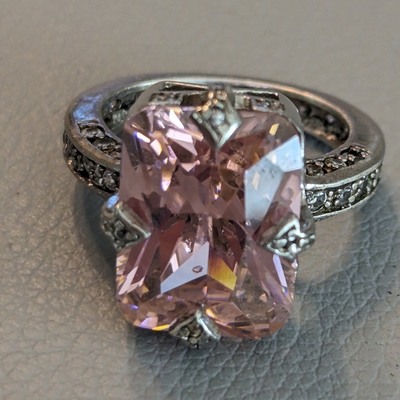 Jewelry - Vintage Sterling Silver 825 Pink Cut Gem And White Rhinestones Ring Size 6